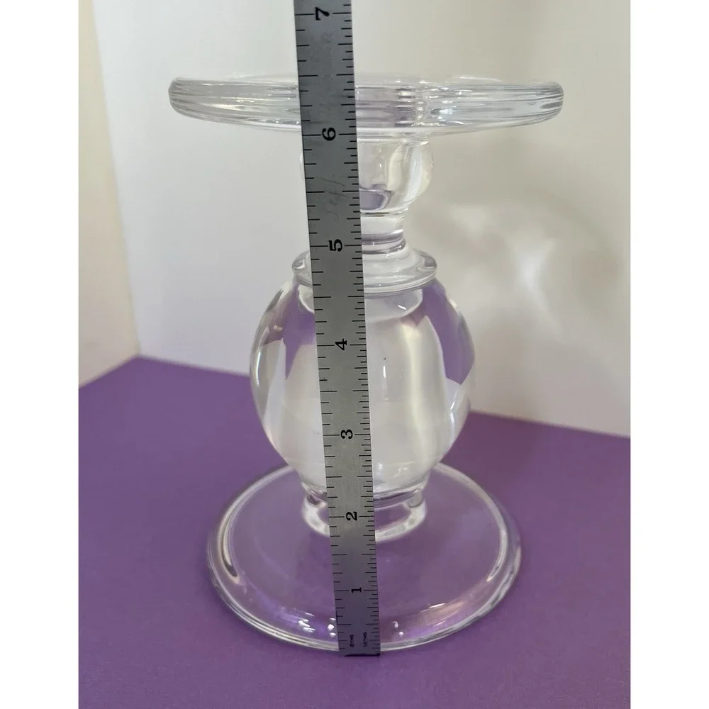 Crystal Bubble Glass Pillar Taper Candle Holder Ball Pedestal 6 1/2